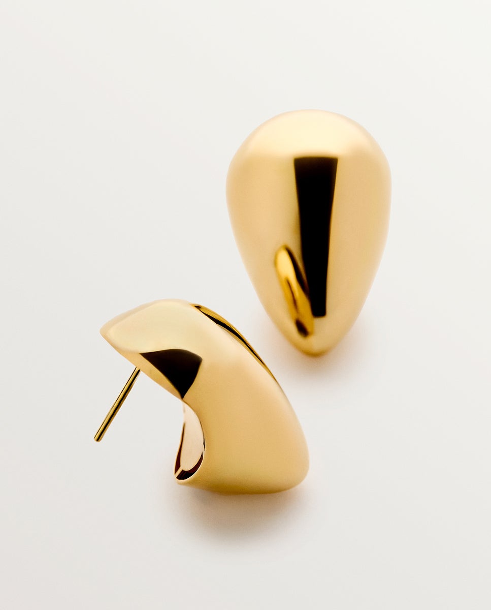 Brincos de Gota Médios de Prata 925 Banhada a Ouro Amarelo de 18k com Efeito Polido Ouro-4