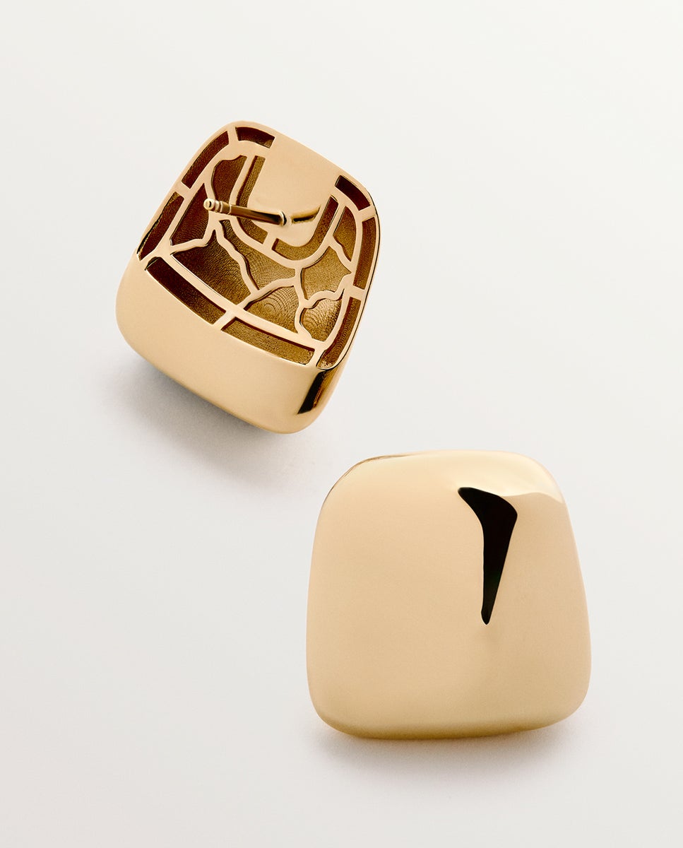 Brincos Quadrados de Prata 925 Banhada a Ouro Amarelo de 18k com Efeito Polido Ouro-4