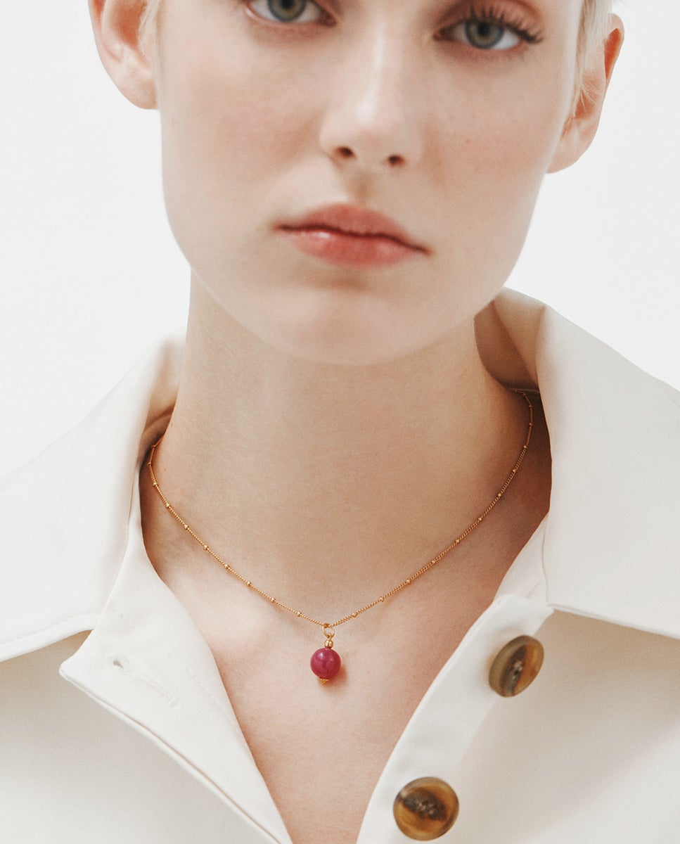 Charm de Jade Vermelho com Argola de Prata 925 Banhada em Ouro Amarelo de 18k Vermelho-2