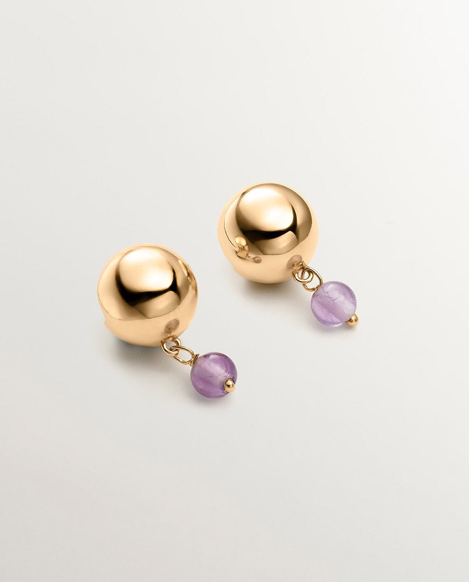 Brincos de Prata 925 Banhada a Ouro Amarelo de 18k com Ametista Roxa Roxo-1