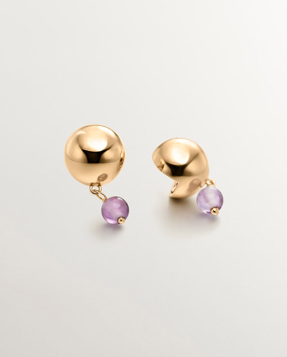 Brincos de Prata 925 Banhada a Ouro Amarelo de 18k com Ametista Roxa Roxo-6