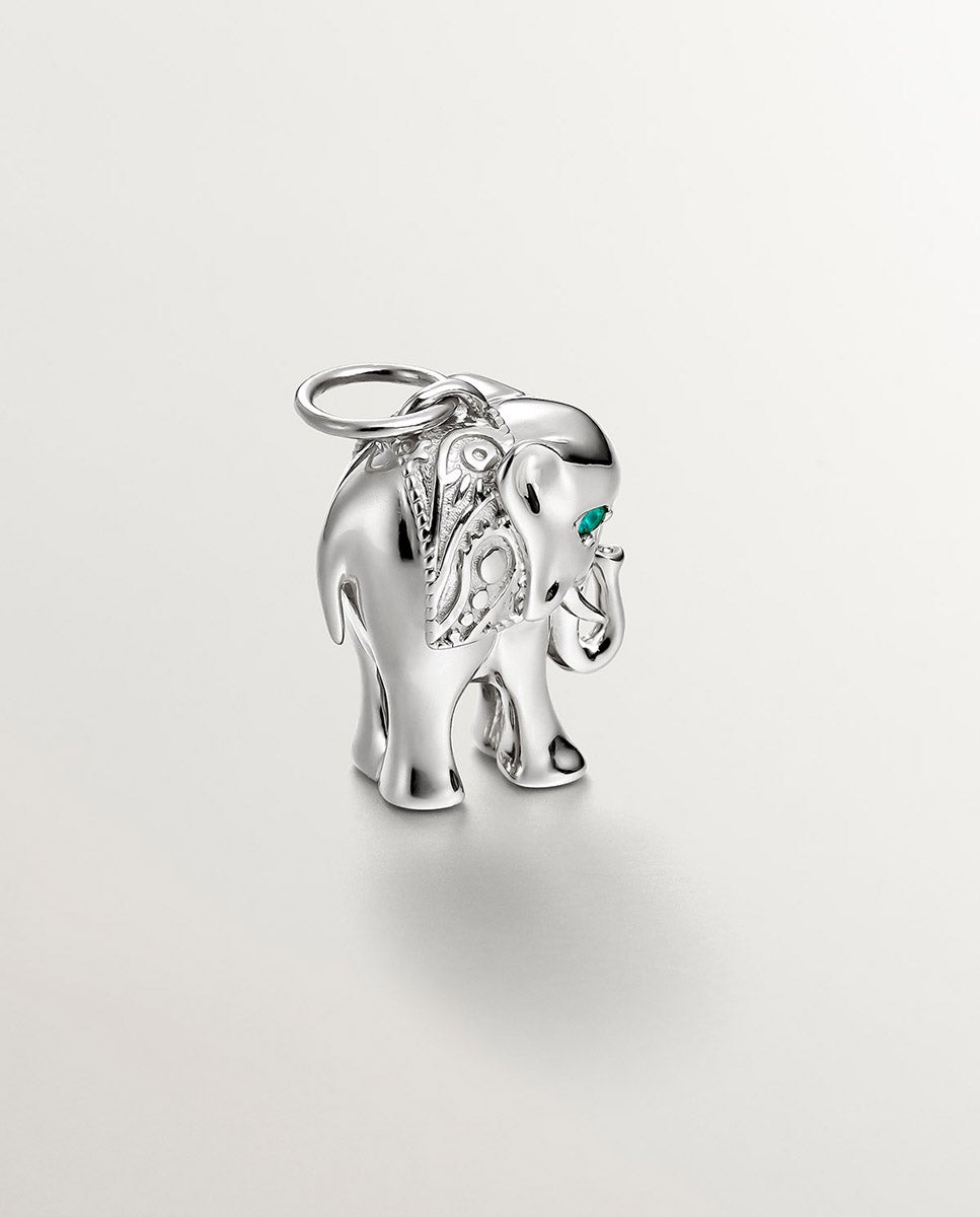 Charm de Prata 925 com Ônix Verde e Forma de Elefante Verde-3