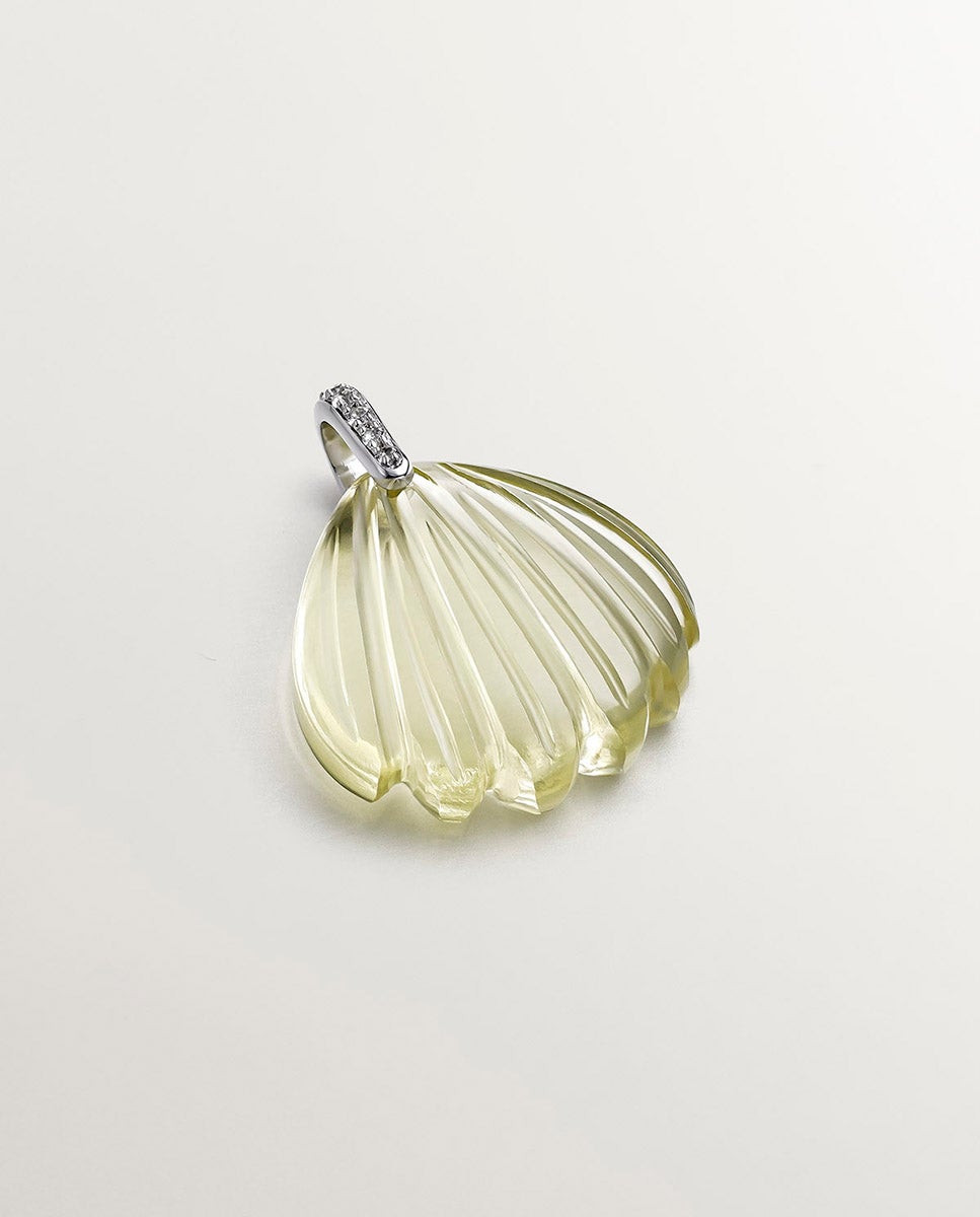 Charm de Prata 925 Banhada a Ouro Amarelo de 18k com Quartzo Limão e Topázios Brancos Verde-1