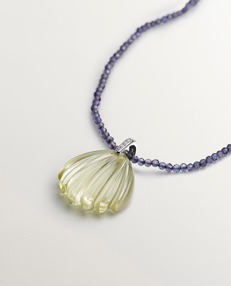 Charm de Prata 925 Banhada a Ouro Amarelo de 18k com Quartzo Limão e Topázios Brancos Verde-3