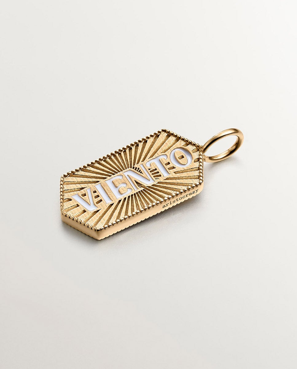 Charm de Prata 925 Banhada em Ouro Amarelo de 18k Viento com Esmalte Branco Branco-1