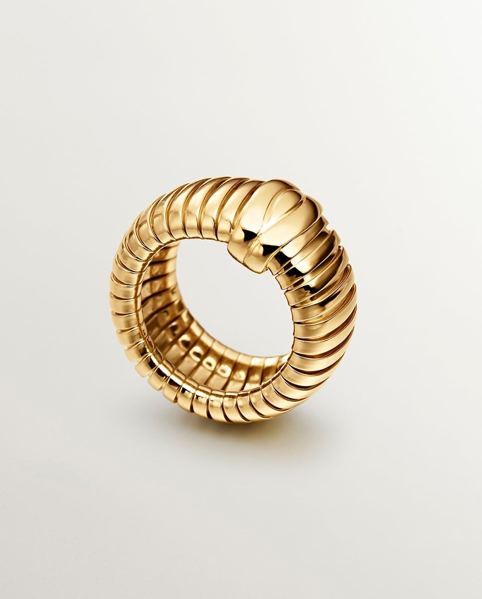 Anel Tubogas de Prata 925 Banhada em Ouro de 18K Ouro-5