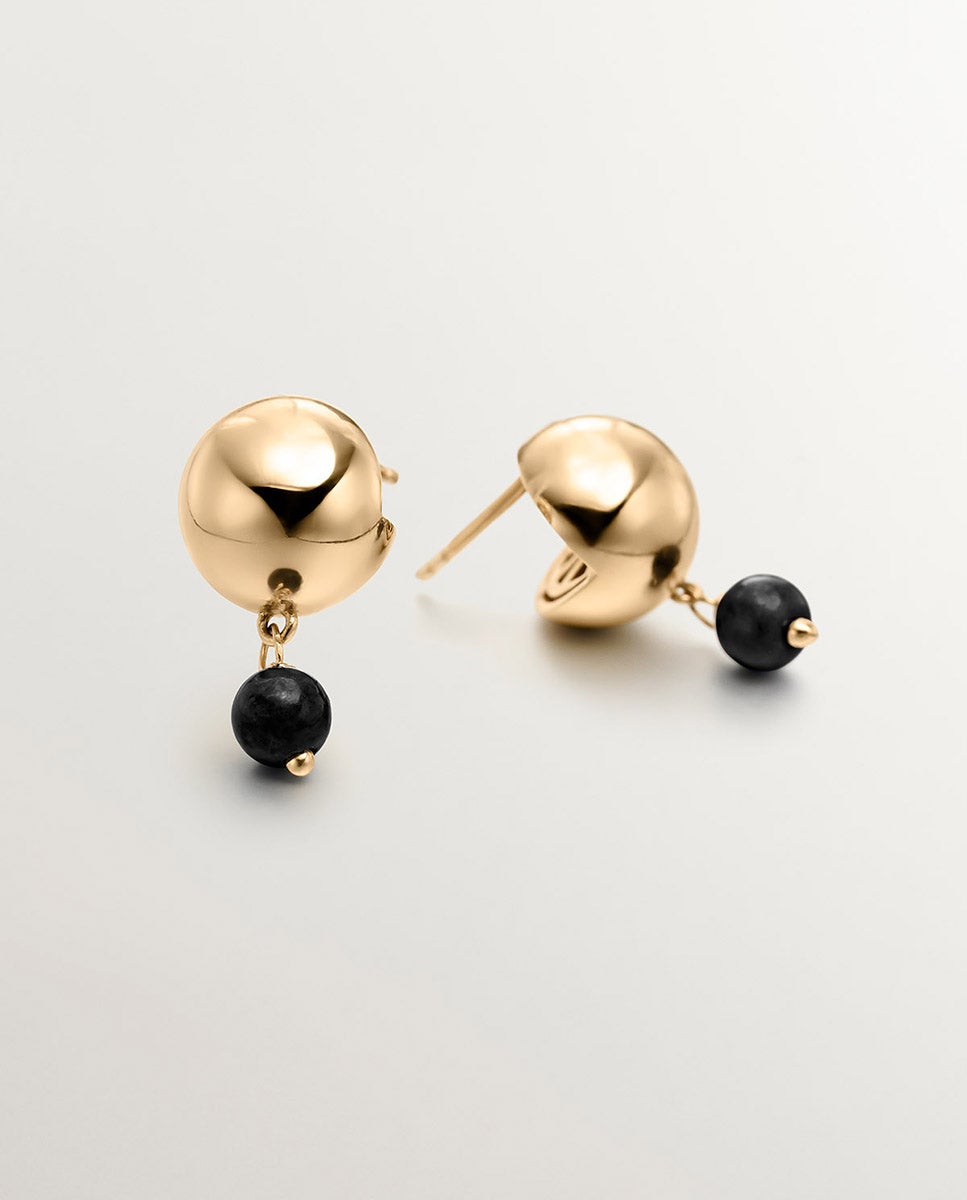 Brincos de Prata 925 Banhada em Ouro Amarelo de 18k com Ônix Preto Preto-5