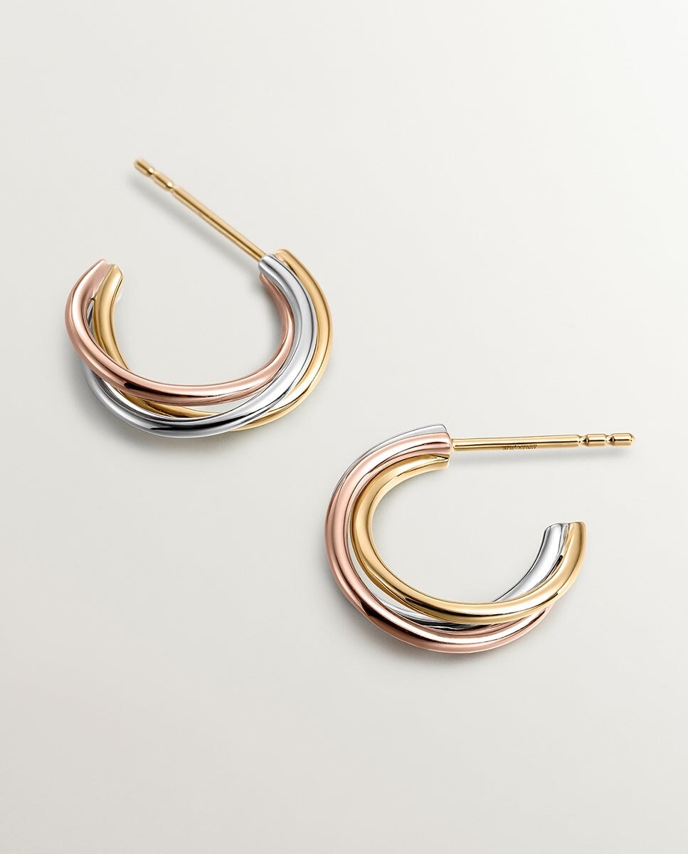 Brincos de Argola Triplos de Ouro Branco, Amarelo e Rosa de 9k Multicolor-3