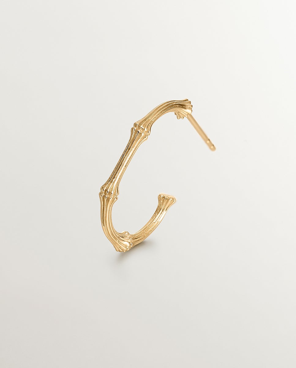 Brinco de Argola Individual de Ouro Amarelo de 9k com Textura de Bambu Ouro-1