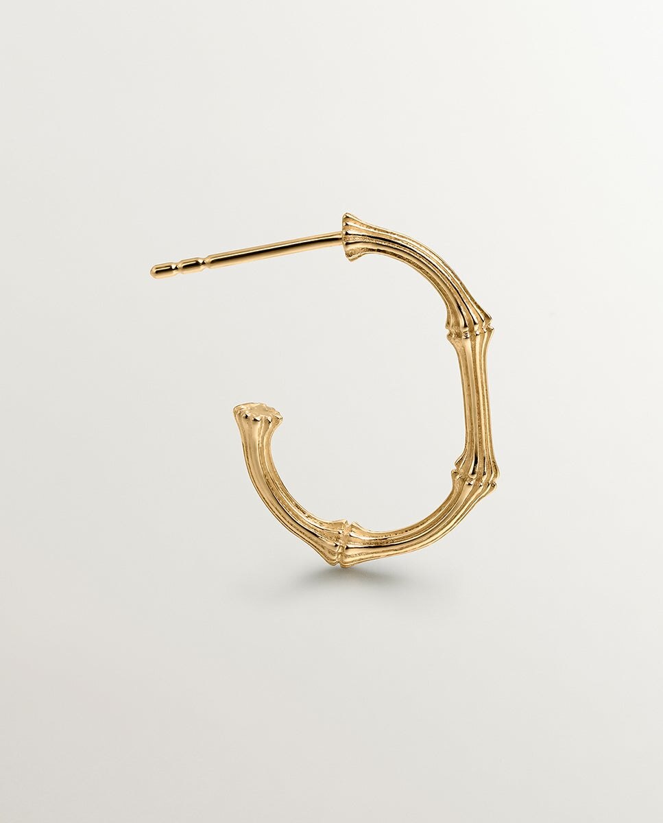 Brinco de Argola Individual de Ouro Amarelo de 9k com Textura de Bambu Ouro-3