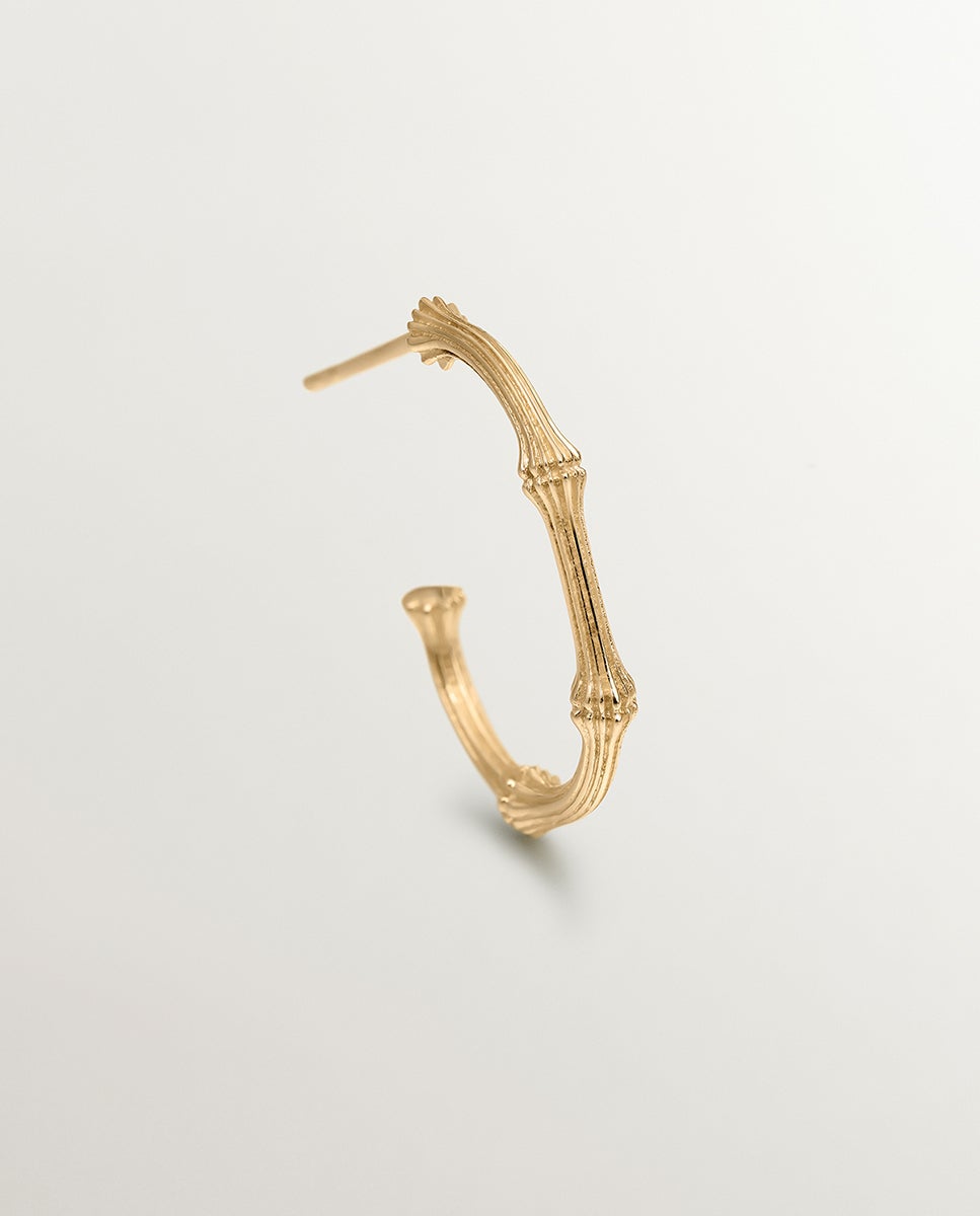 Brinco de Argola Individual de Ouro Amarelo de 9k com Textura de Bambu Ouro-6