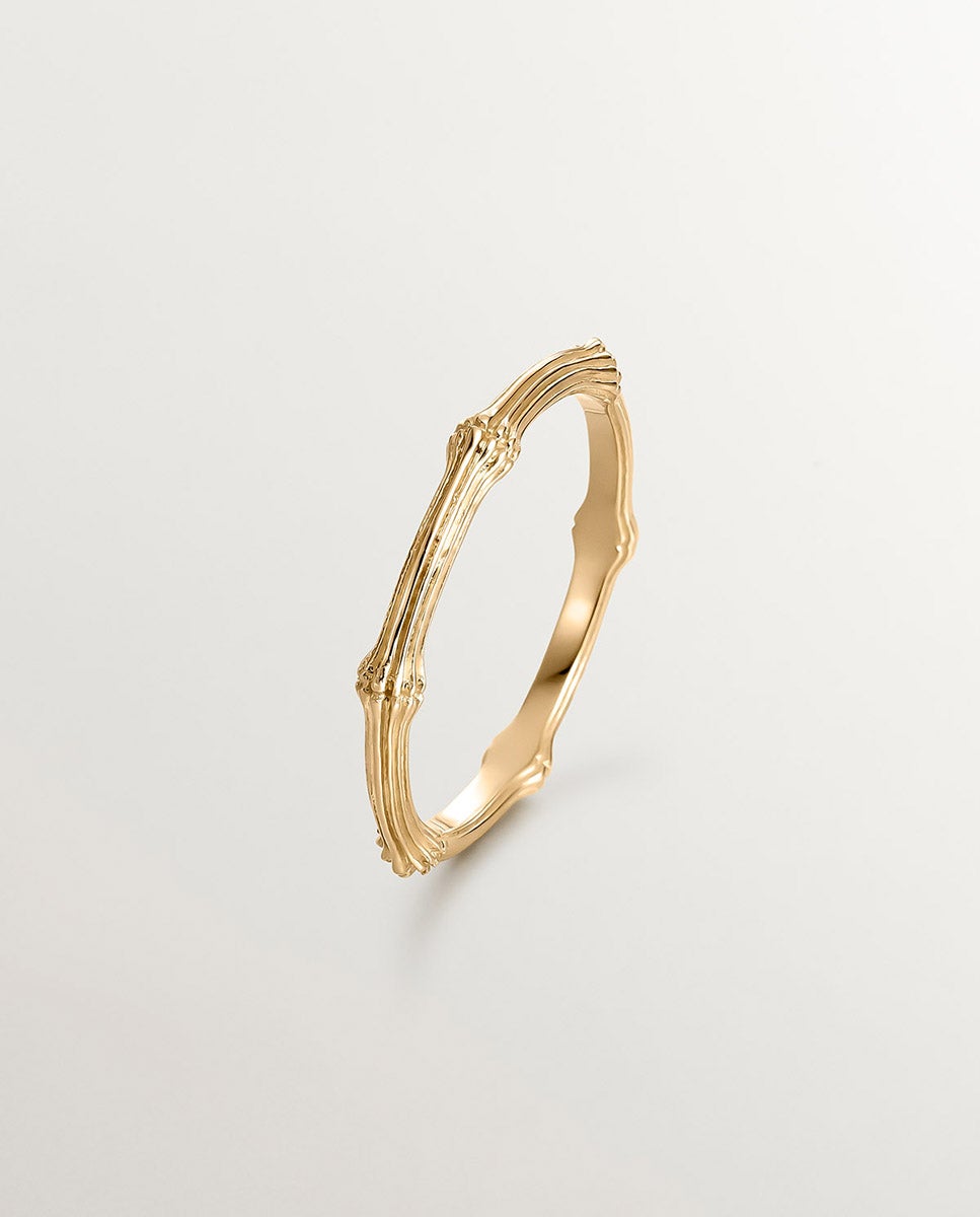 Anel de Ouro Amarelo de 9k com Textura de Bambu Ouro-1