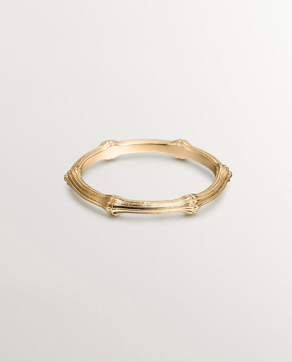 Anel de Ouro Amarelo de 9k com Textura de Bambu Ouro-3