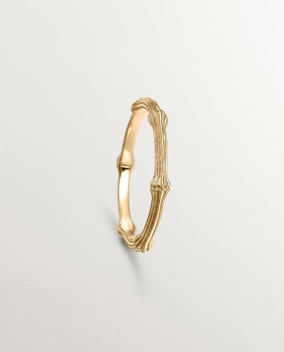 Anel de Ouro Amarelo de 9k com Textura de Bambu Ouro-5
