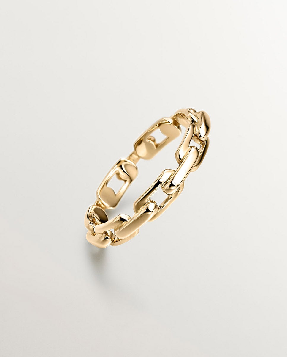 Anel de Ouro Amarelo de 9k com Textura de Corrente Ouro-6