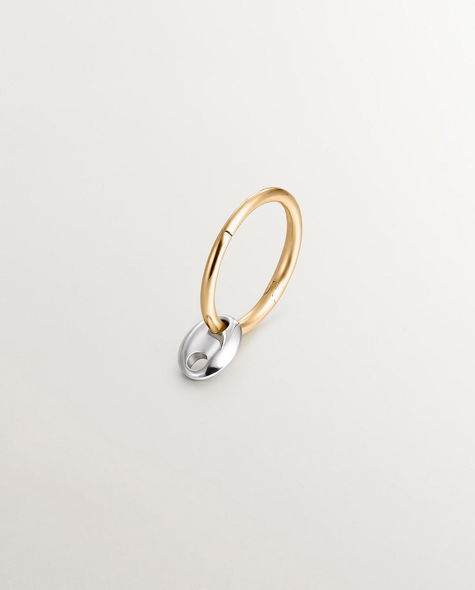 Brinco de Argola Individual de Ouro Branco e Amarelo de 9k com Calabrote Ouro-1