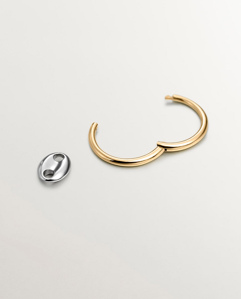Brinco de Argola Individual de Ouro Branco e Amarelo de 9k com Calabrote Ouro-4