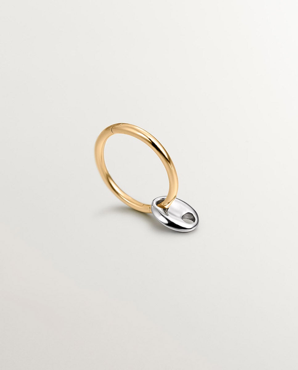 Brinco de Argola Individual de Ouro Branco e Amarelo de 9k com Calabrote Ouro-6