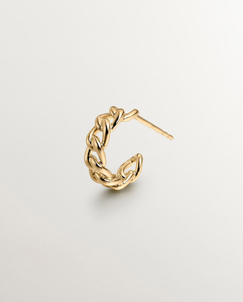 Brinco de Argola Individual de Ouro Amarelo de 9k com Textura de Cadeia Ouro-1