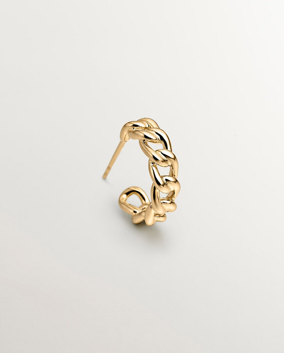 Brinco de Argola Individual de Ouro Amarelo de 9k com Textura de Cadeia Ouro-6