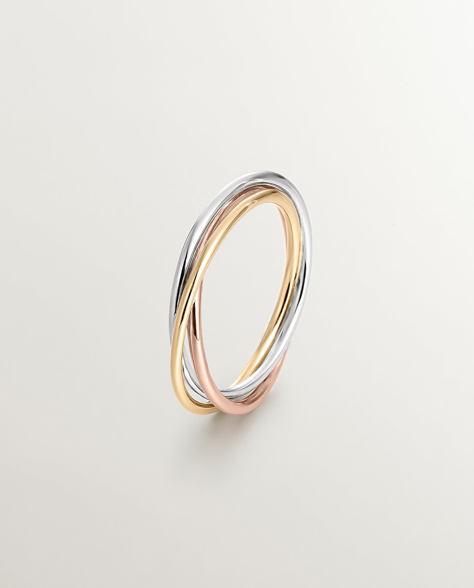 Anel Triplo de Ouro Branco, Amarelo e Rosa de 9k Multicolor-1