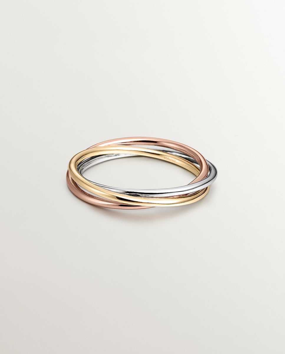 Anel Triplo de Ouro Branco, Amarelo e Rosa de 9k Multicolor-4