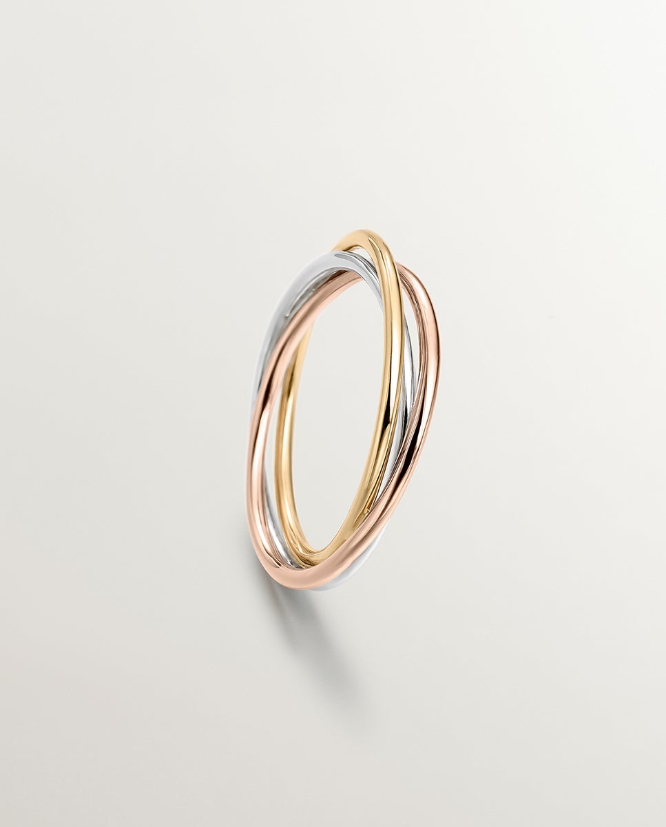 Anel Triplo de Ouro Branco, Amarelo e Rosa de 9k Multicolor-6