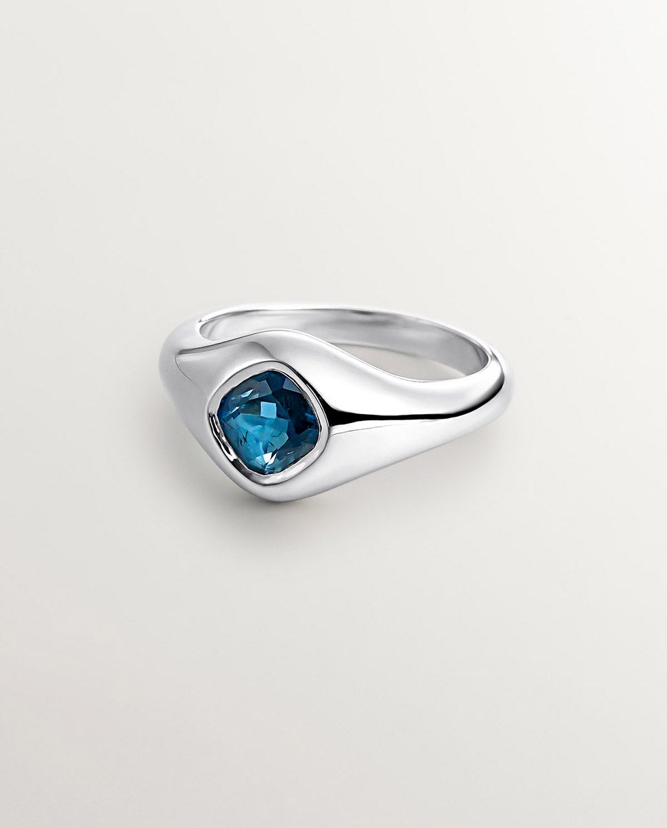 Anel de Selo de Prata 925 com Topázio Azul London Azul-3