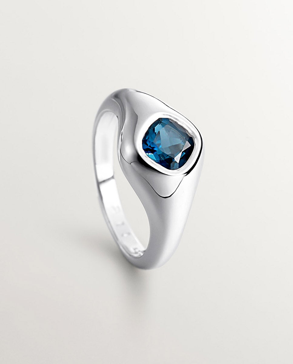 Anel de Selo de Prata 925 com Topázio Azul London Azul-5