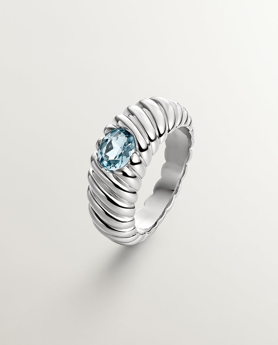 Anel Grelhado de Prata 925 com Topázio Azul Sky Azul-1