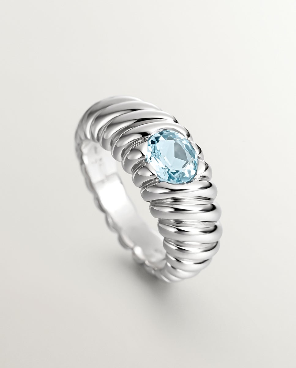 Anel Grelhado de Prata 925 com Topázio Azul Sky Azul-5
