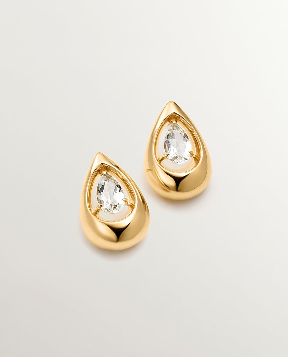 Imagem 0 de Brincos de Prata 925 Banhada em Ouro Amarelo de 18k com Topázios Brancos