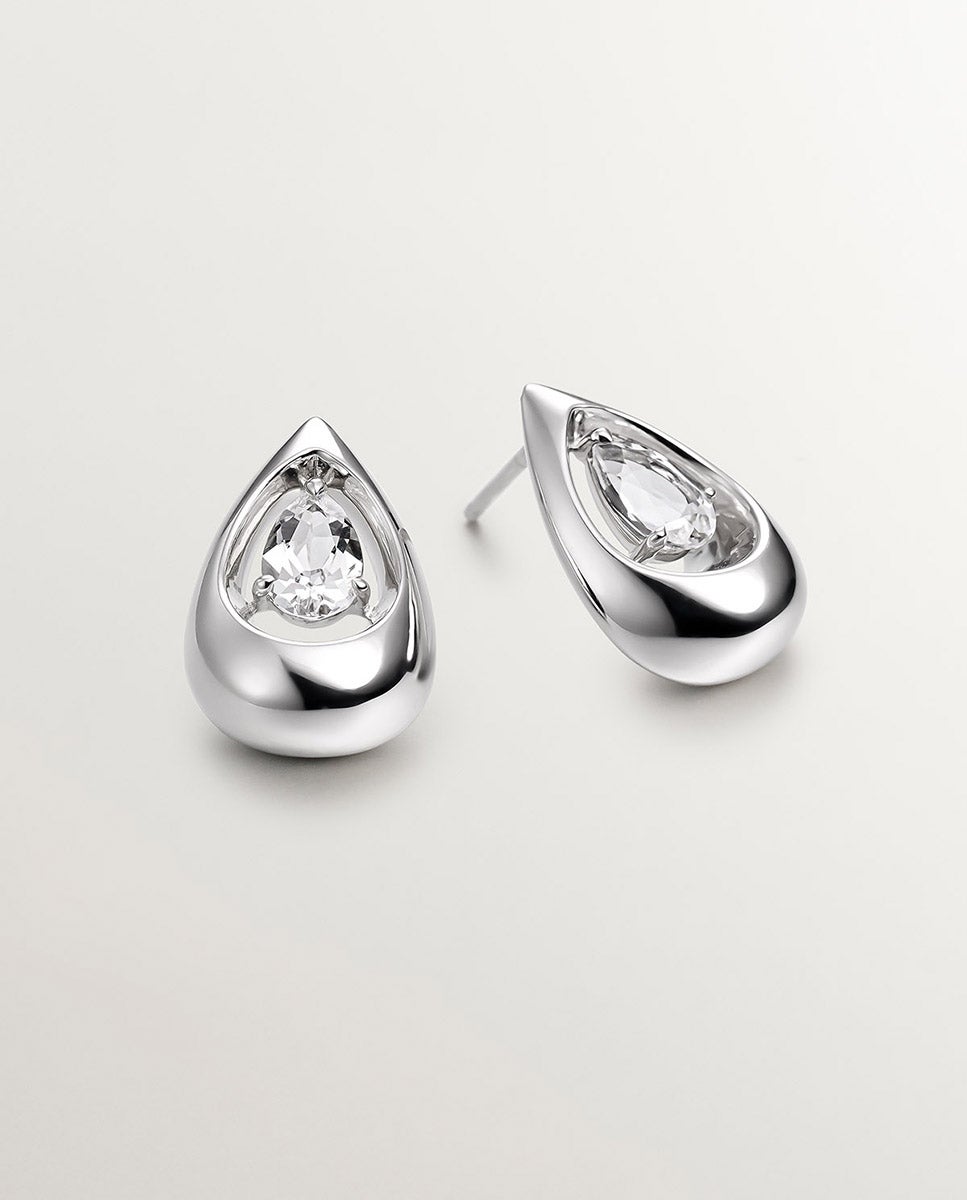 Brincos de Prata 925 com Topázios Brancos Branco-3