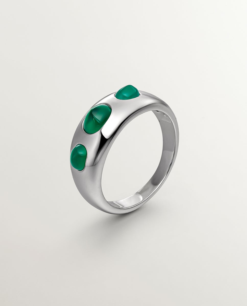 Anel de Prata 925 com Calcedônia Verde Verde-1