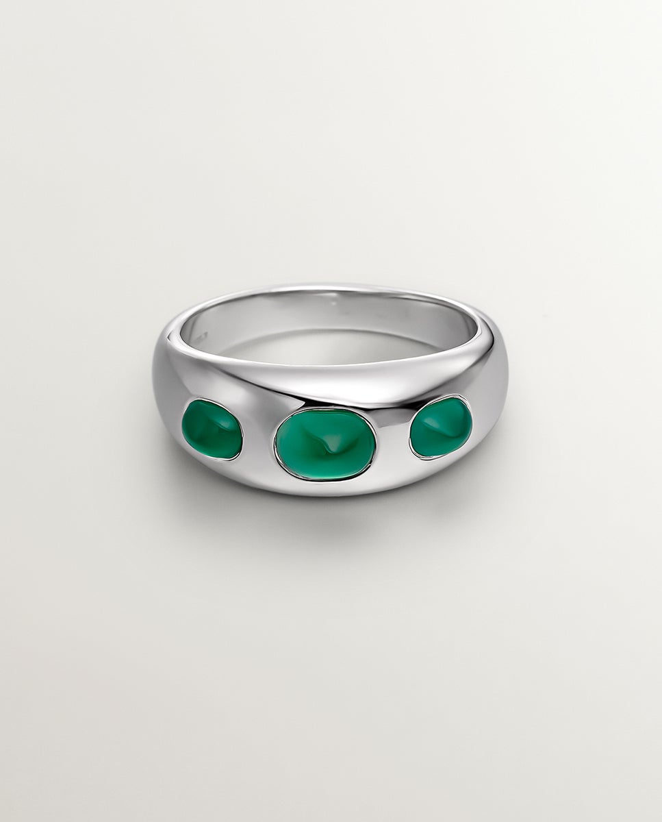 Anel de Prata 925 com Calcedônia Verde Verde-3