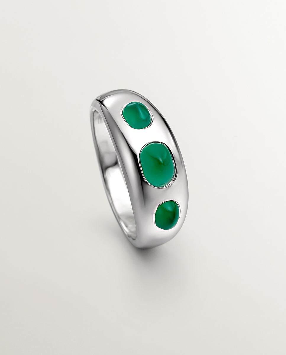 Anel de Prata 925 com Calcedônia Verde Verde-5