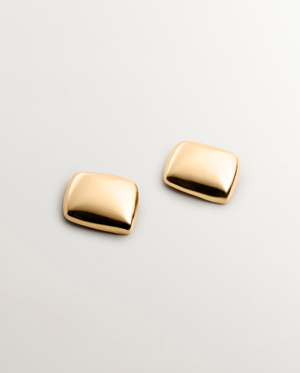 Brincos de Prata Banhada em Ouro com Forma Quadrada Ouro-1