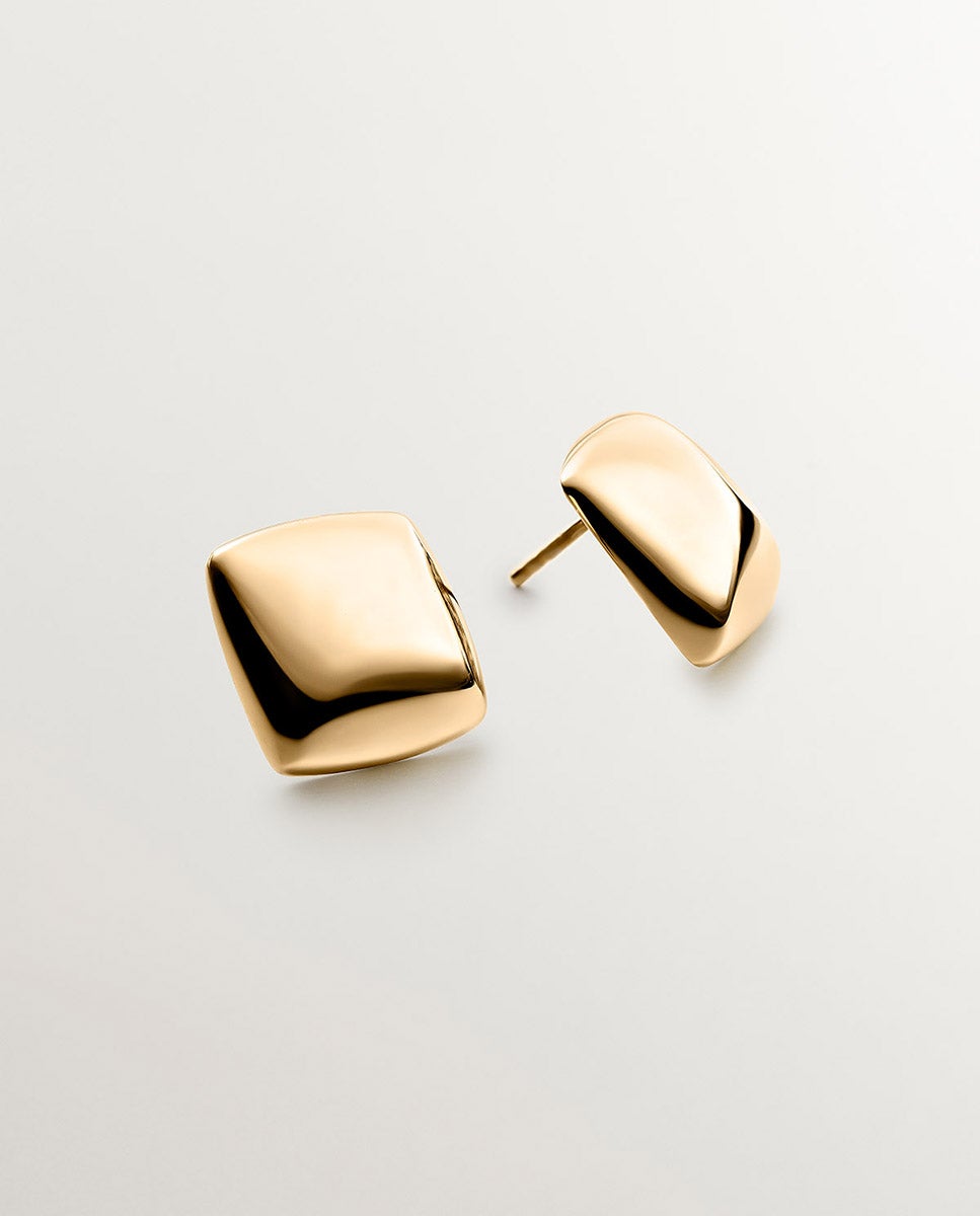 Brincos de Prata Banhada em Ouro com Forma Quadrada Ouro-3