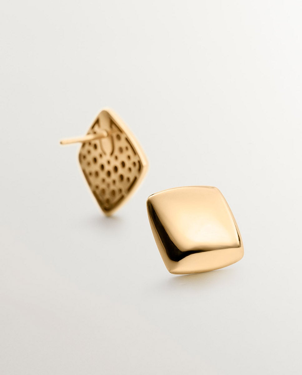 Brincos de Prata Banhada em Ouro com Forma Quadrada Ouro-5