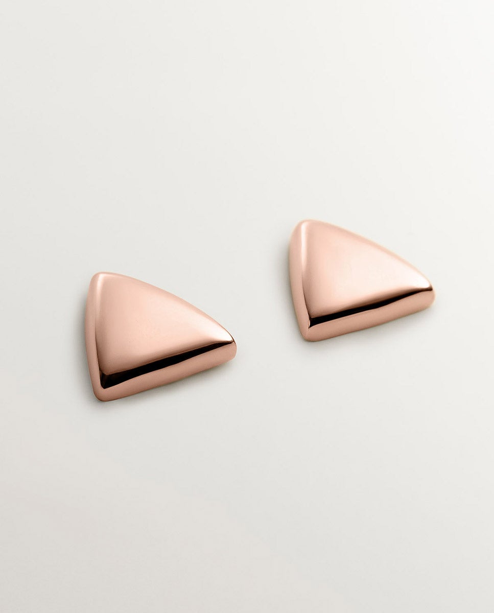 Brincos de Prata 925 Banhada em Ouro Rosa de 18k com Forma Triangular Rosa-1