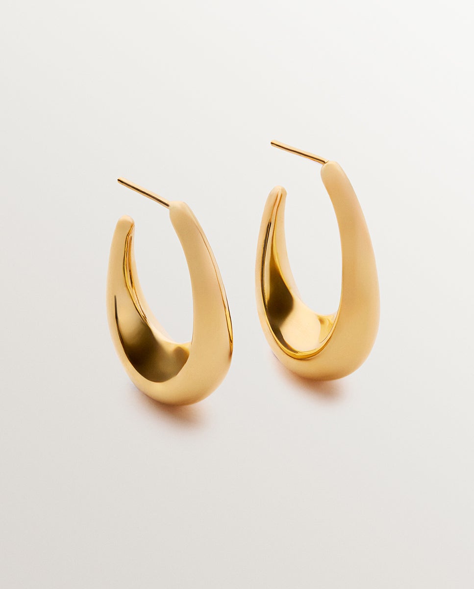Brincos de Argola Ovalados de Prata 925 Banhada em Ouro Amarelo de 18k Prata-1