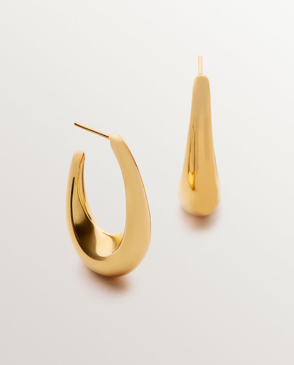 Brincos de Argola Ovalados de Prata 925 Banhada em Ouro Amarelo de 18k Prata-2