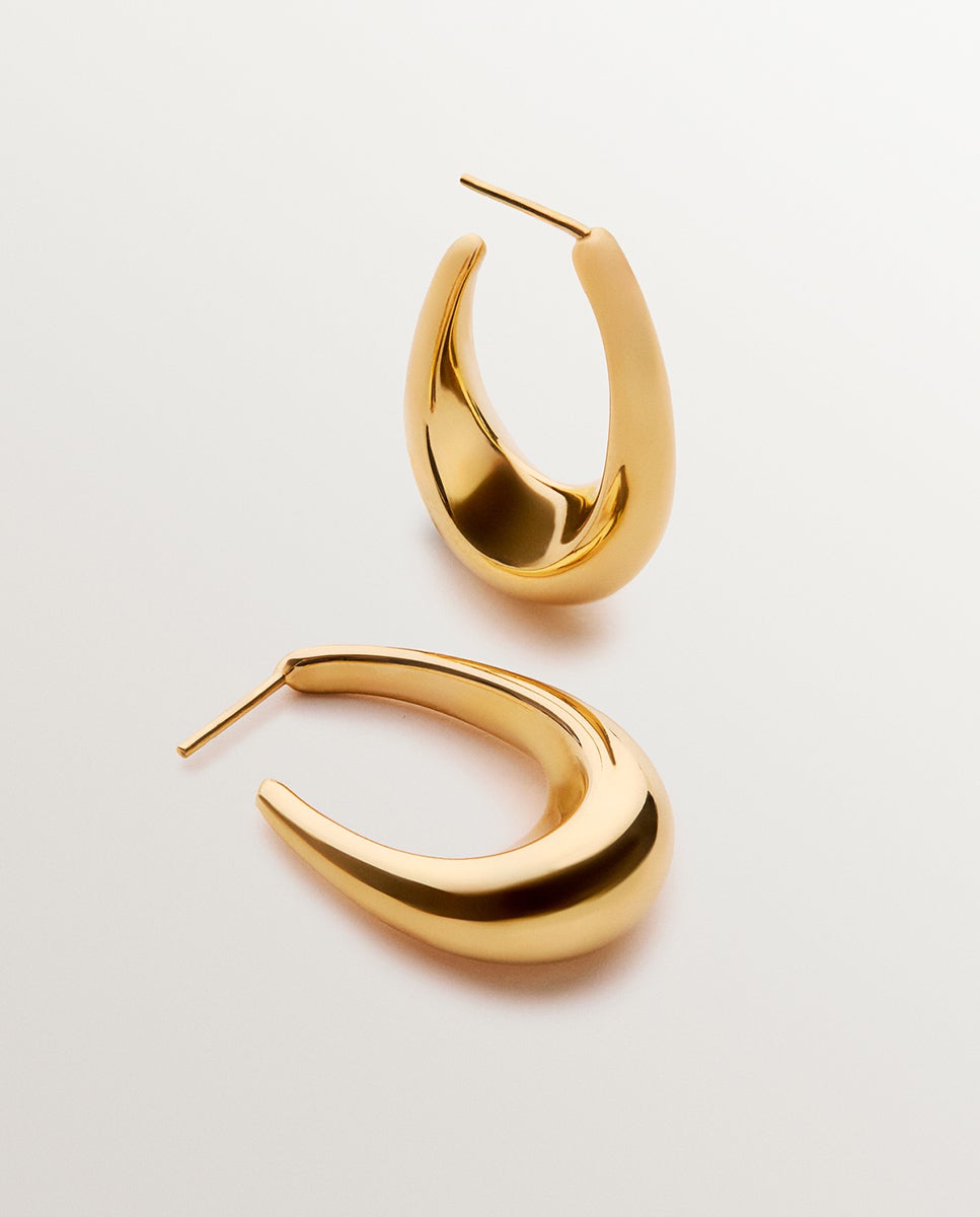 Brincos de Argola Ovalados de Prata 925 Banhada em Ouro Amarelo de 18k Prata-3