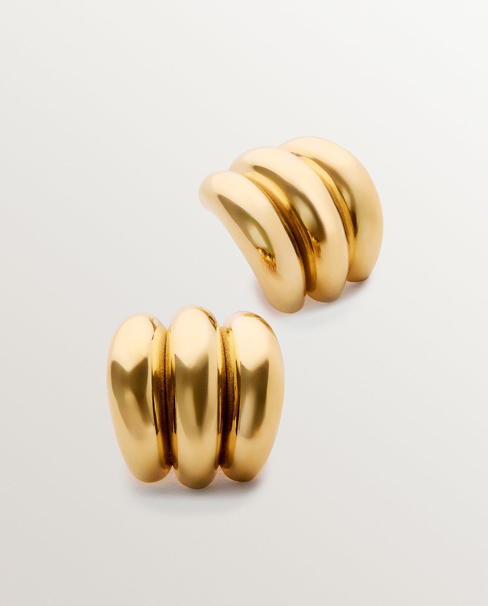 Brincos de Argola Tripla de Prata 925 Banhada em Ouro Amarelo de 18k Ouro-1