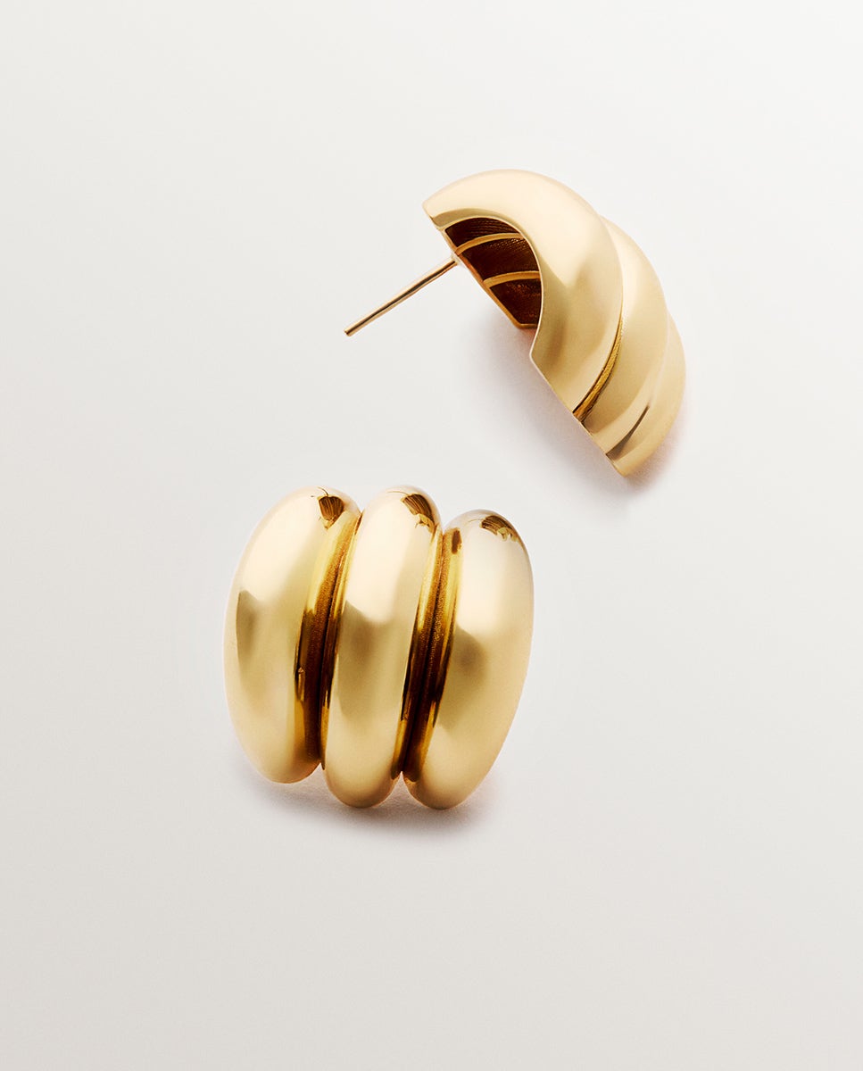 Brincos de Argola Tripla de Prata 925 Banhada em Ouro Amarelo de 18k Ouro-2
