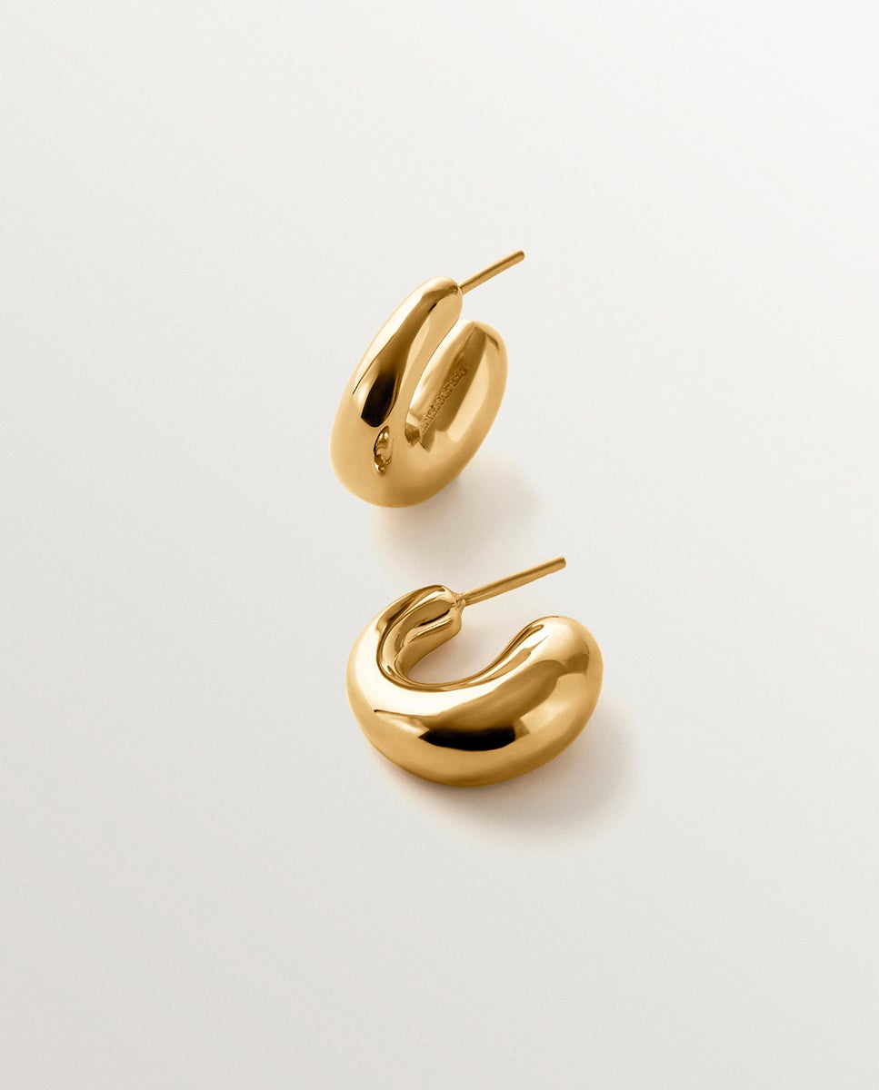 Brincos Grossos de Aro Pequenos de Prata 925 Banhada a Ouro de 18k Ouro-1
