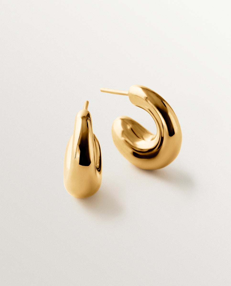 Brincos Grossos de Aro Pequenos de Prata 925 Banhada a Ouro de 18k Ouro-3