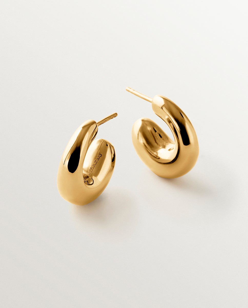 Brincos Grossos de Aro Pequenos de Prata 925 Banhada a Ouro de 18k Ouro-5