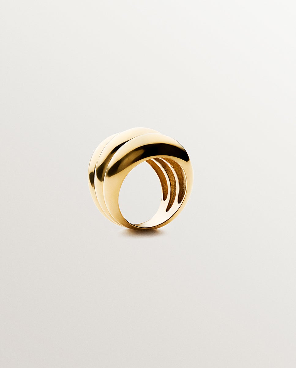 Anel Triplo de Prata 925 Banhada em Ouro Amarelo de 18k Ouro-2