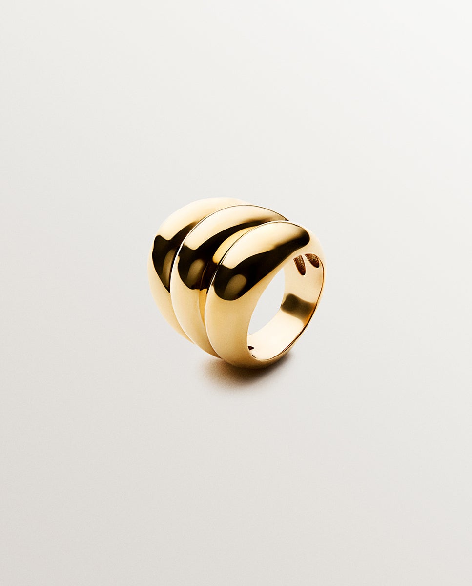 Anel Triplo de Prata 925 Banhada em Ouro Amarelo de 18k Ouro-3
